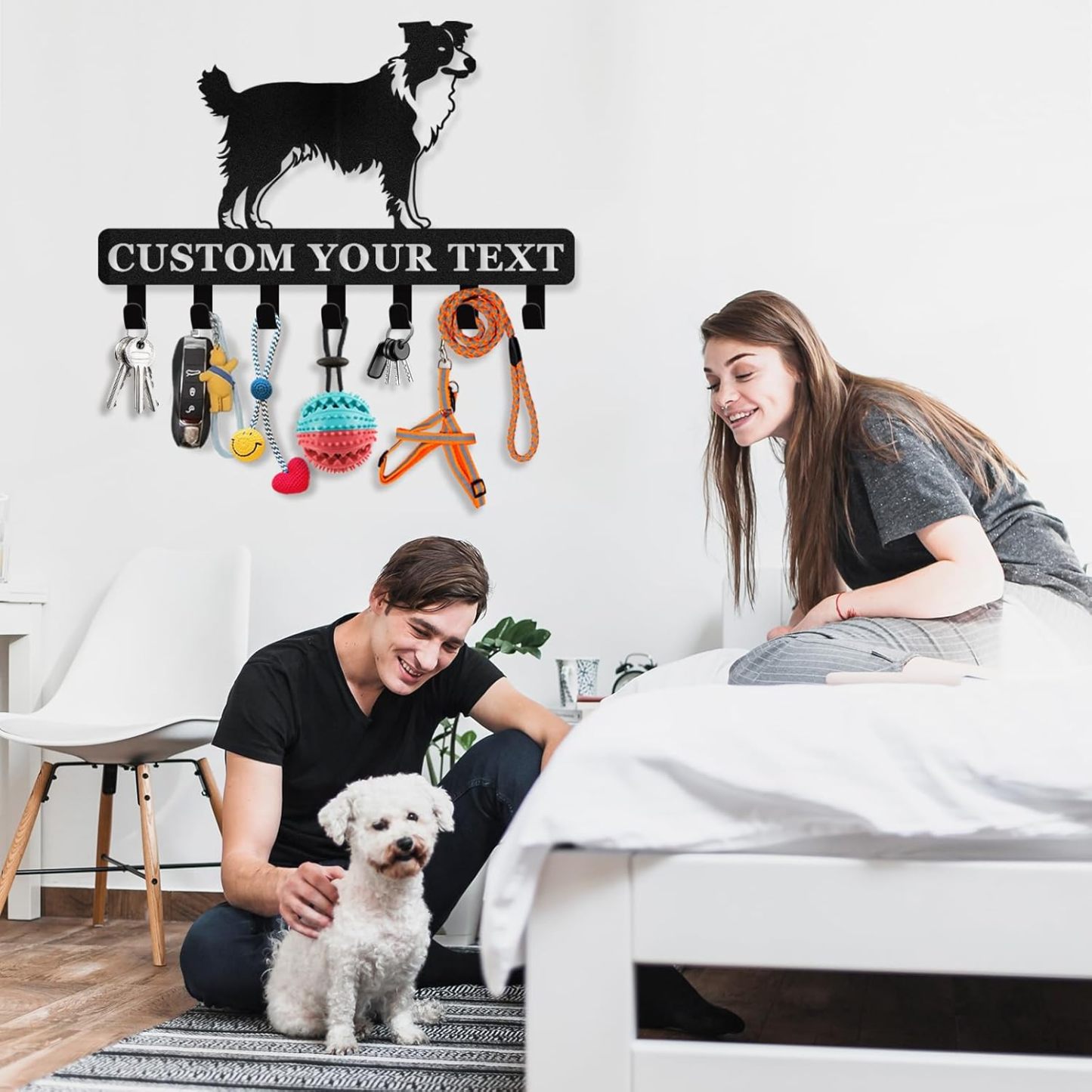 Personalized Dog Leash Holder for Wall, Custom Name Dog Hooks for Wall-MetalsignX