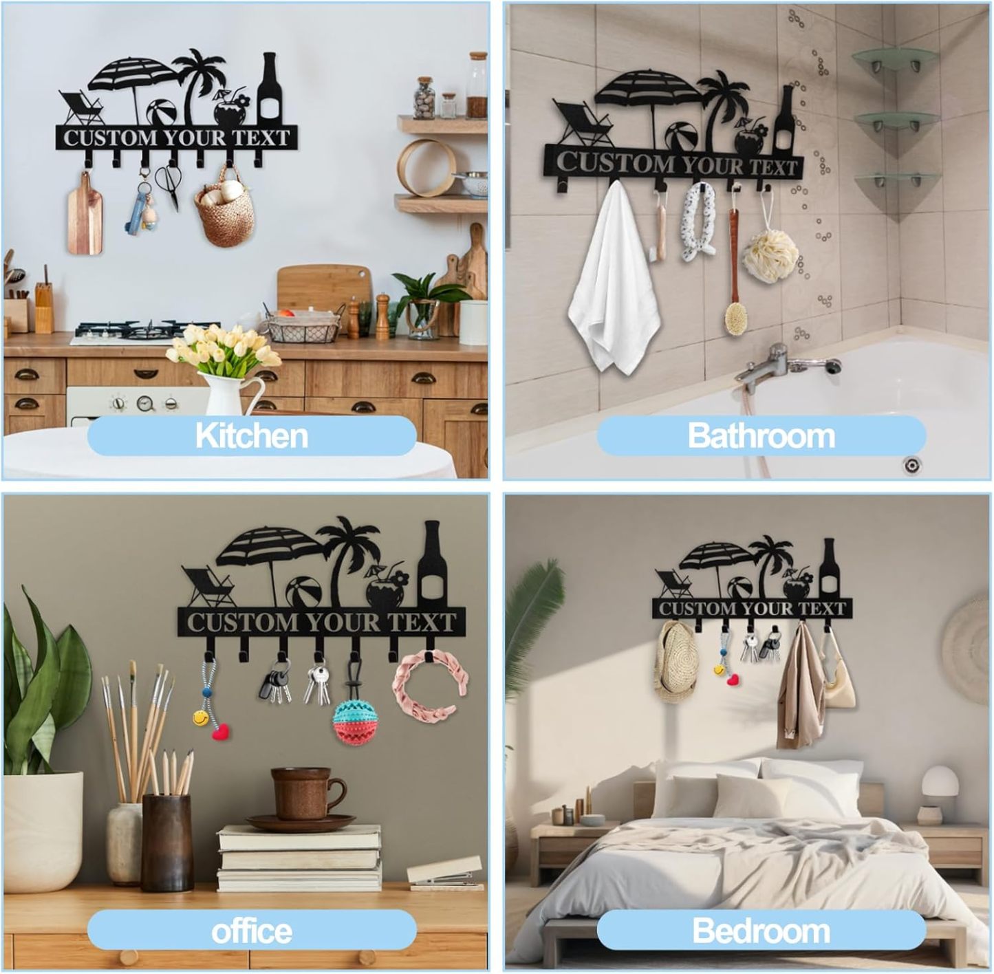 Personalized Key Holder for Wall, Beach Theme Key Holder Wall Mounted-MetalsignX