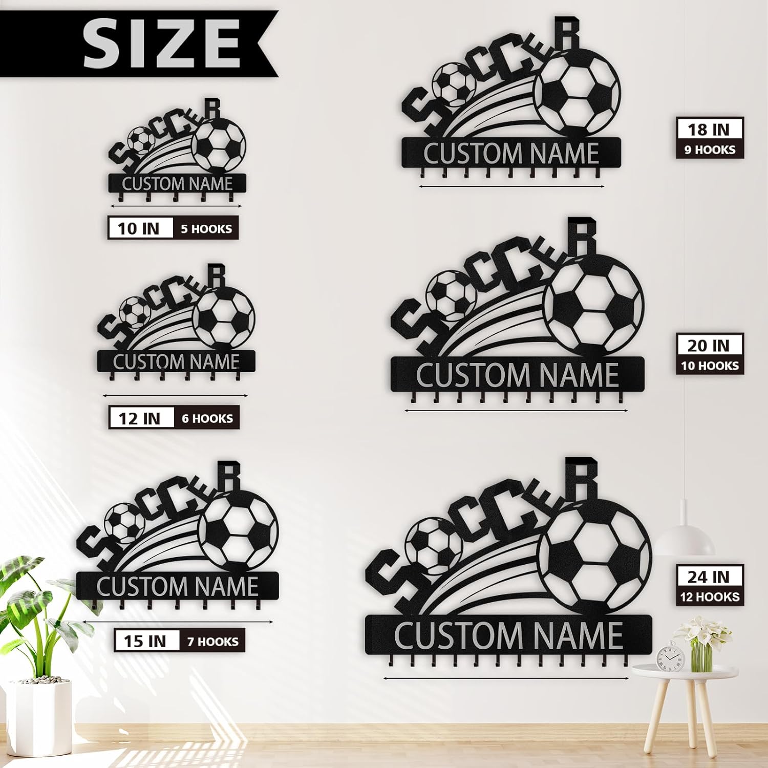 Personalized Key Holder Wall Mount, Soccer Theme Key Holder for Wall-MetalsignX