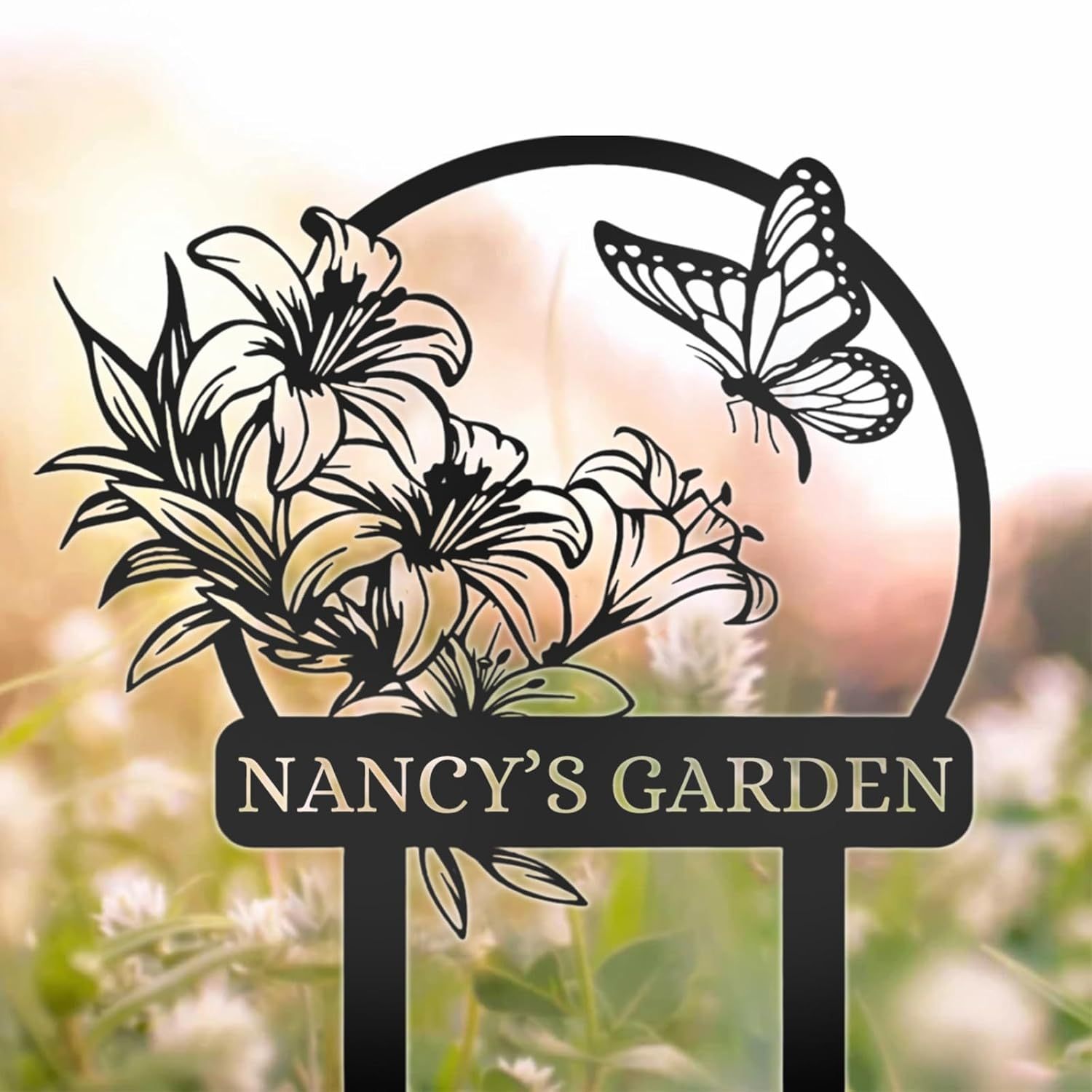 Personalized Garden Signs, Customized Metal Yard Sign Stakes, Custom Butterfly Garden Name Sign,-MetalsignX