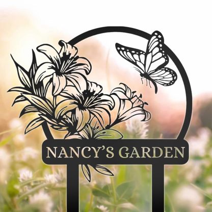 Personalized Garden Signs, Customized Metal Yard Sign Stakes, Custom Butterfly Garden Name Sign,-MetalsignX