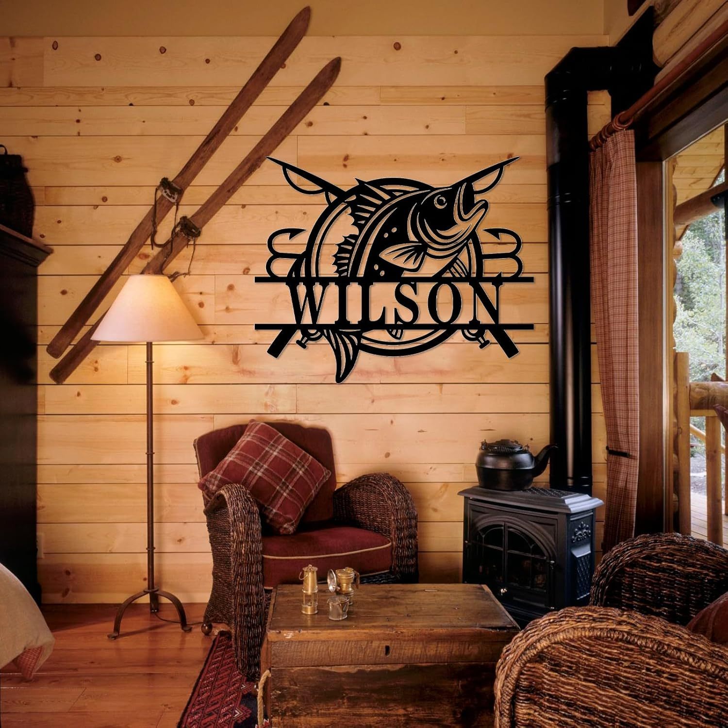 Personalized Largemouth Bass Metal Sign, Custom Fishing Last Name Sign for Home, Fish Family Signs Wall Decor-MetalsignX