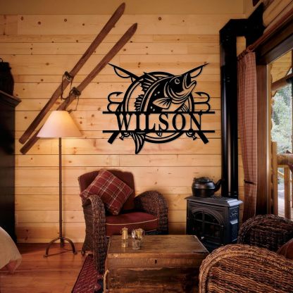 Personalized Largemouth Bass Metal Sign, Custom Fishing Last Name Sign for Home, Fish Family Signs Wall Decor-MetalsignX