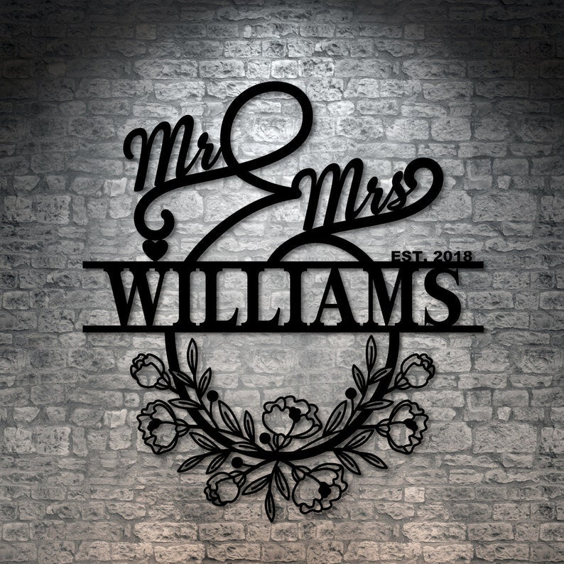 Personalized Mr And Mrs Metal Sign Customizable Family Name For Wall Decor Gift-MetalsignX