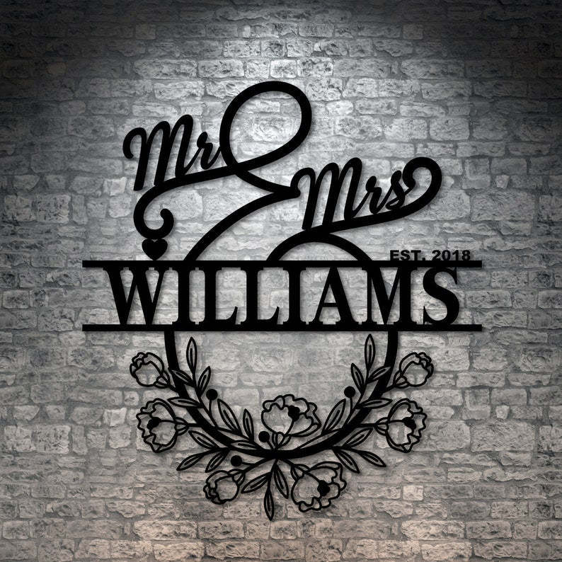 Personalized Mr And Mrs Metal Sign Customizable Family Name For Wall Decor Gift-MetalsignX