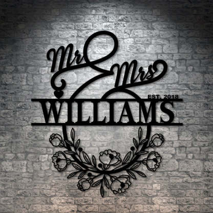 Personalized Mr And Mrs Metal Sign Customizable Family Name For Wall Decor Gift-MetalsignX