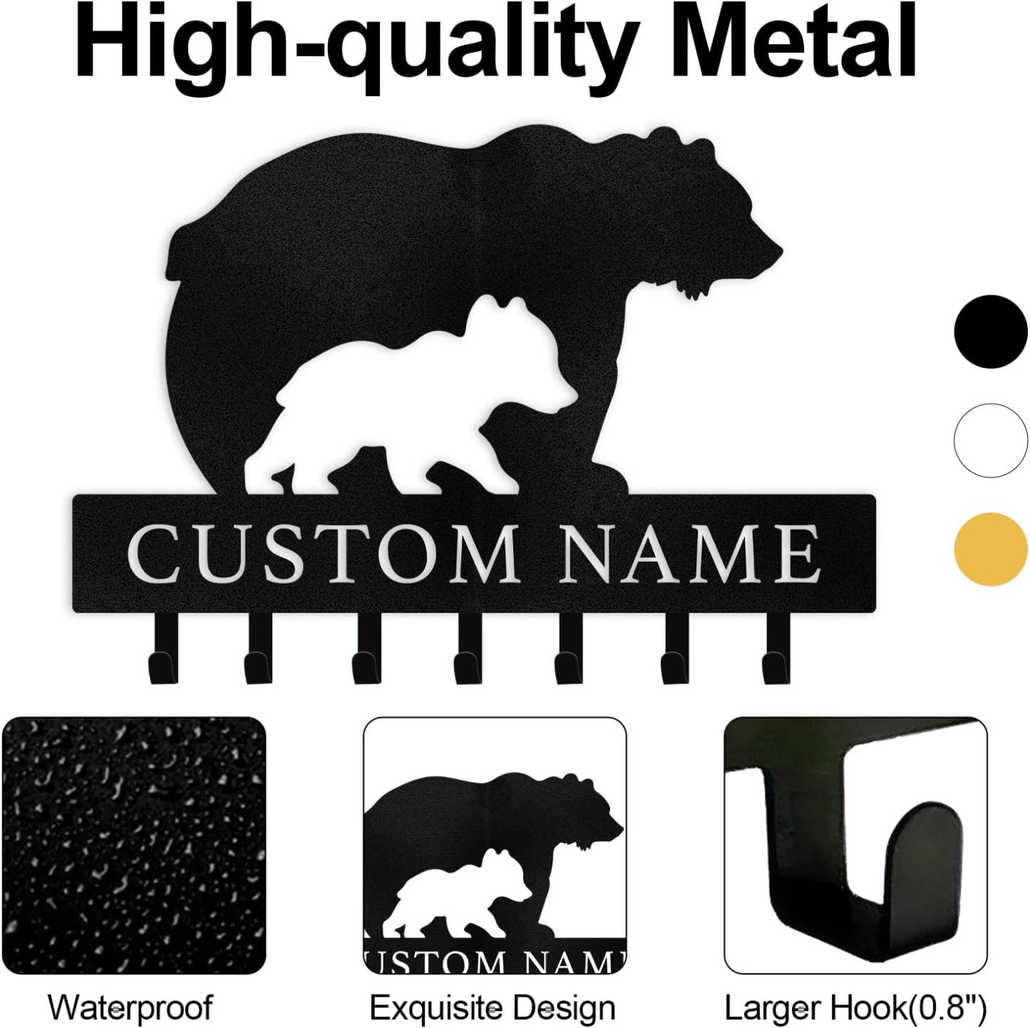 Rustic Metal Key Rack for Lodge & Cabin Decor， Personalized Bear Wall Hook -MetalsignX
