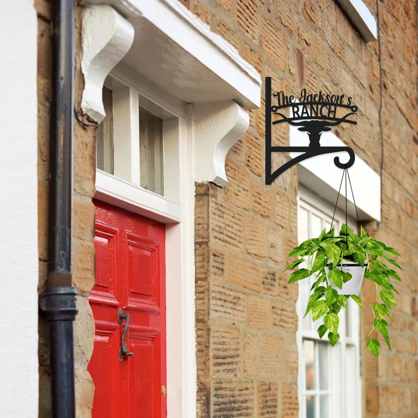 Personalized Iron Hanging Plant Bracket, Customizable Decorative Wall Plant Hanger Indoor Outdoor, Custom Name Bird Feeder Hook, Anti Rust Metal Hook for Wind Chimes Lantern