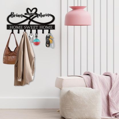 Custom Key Holder for Wall with Couple's Name, Heart Key Rack Wall Mount-MetalsignX