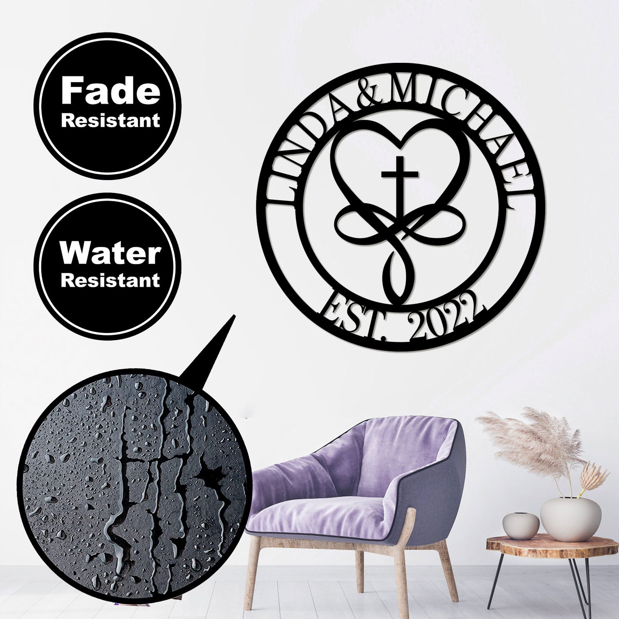 Personalized 100% Handmade Wedding Metal Sign of Name And Special Date Love Sign-MetalsignX