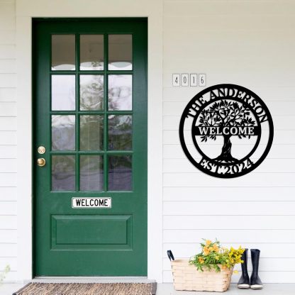 Personalized Tree of Life Metal Name Sign, Garden Yard Sign, Monogram Wall Decor-MetalsignX