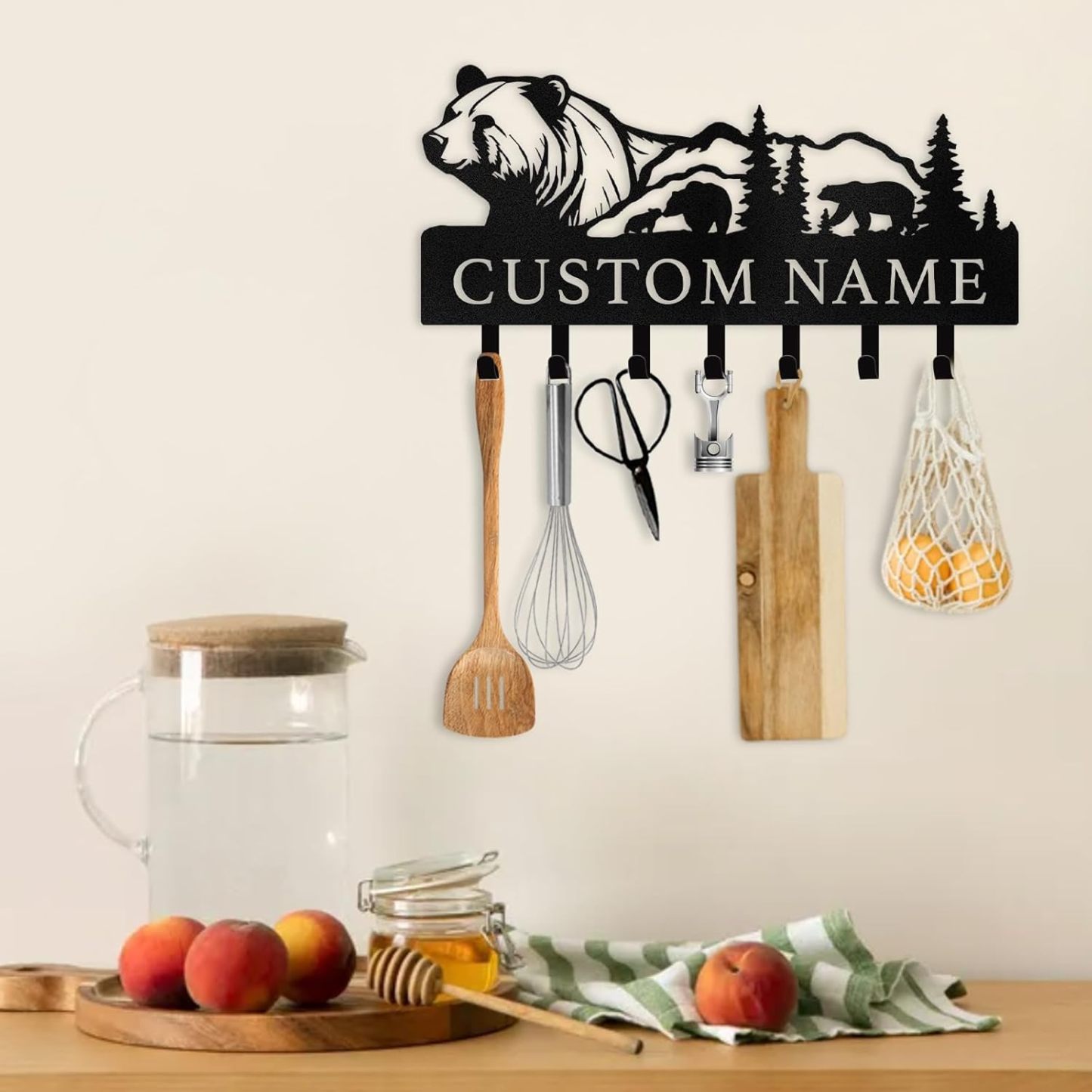 Personalized Polar Deer & Bear Key Holder on Wall | Wall-Mounted Key Organizer Rack-MetalsignX