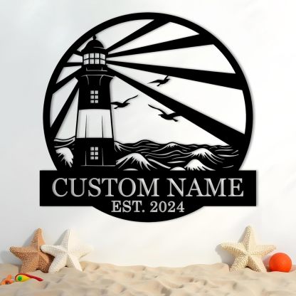 Personalized Lighthouse Metal Sign – Custom Nautical Outdoor Wall Decor for Beach House & Cabin-MetalsignX