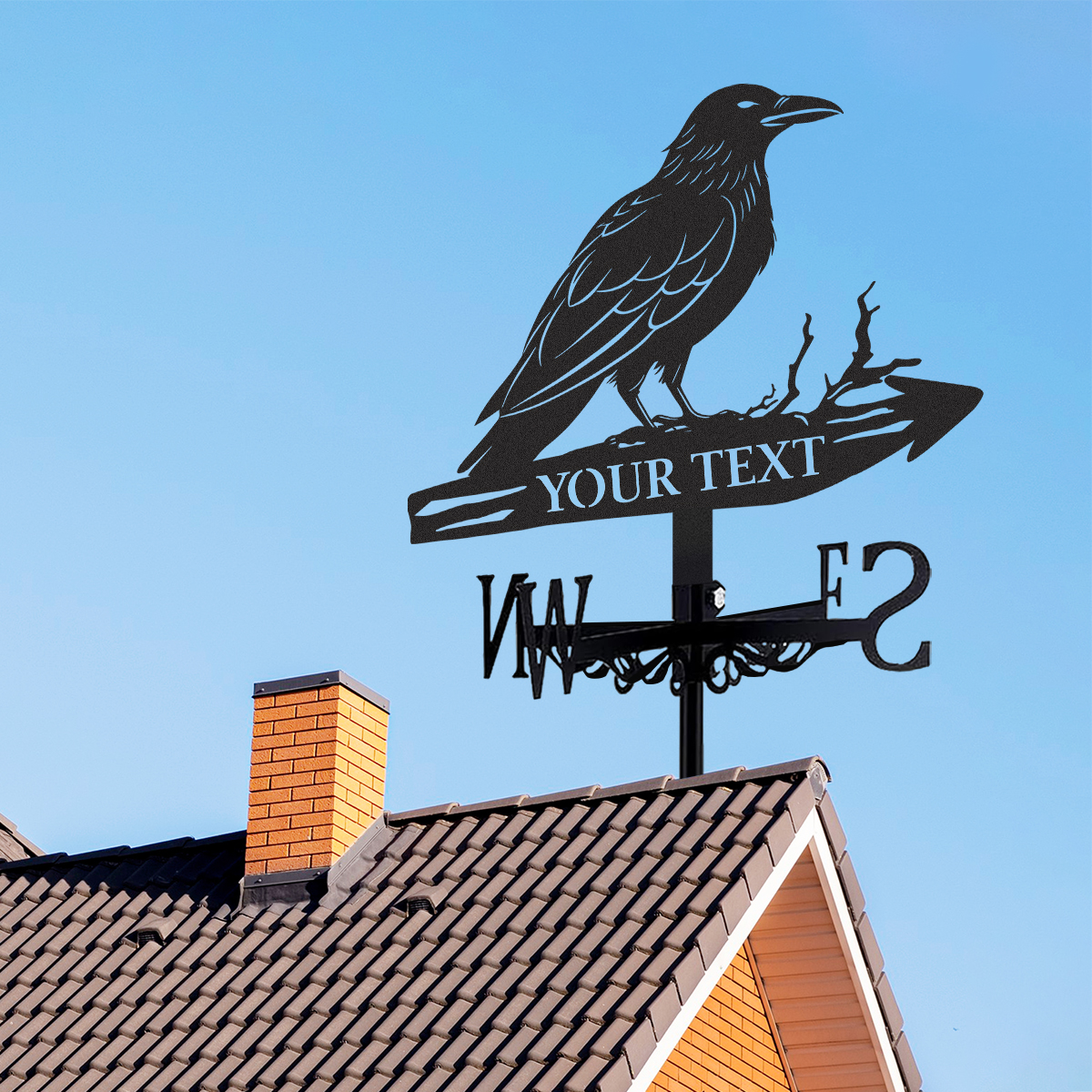 Personalized Raven Metal Weather Vane with Custom Text, Rustic Crow Roof Wind Direction Indicator Outdoor Yard Decor