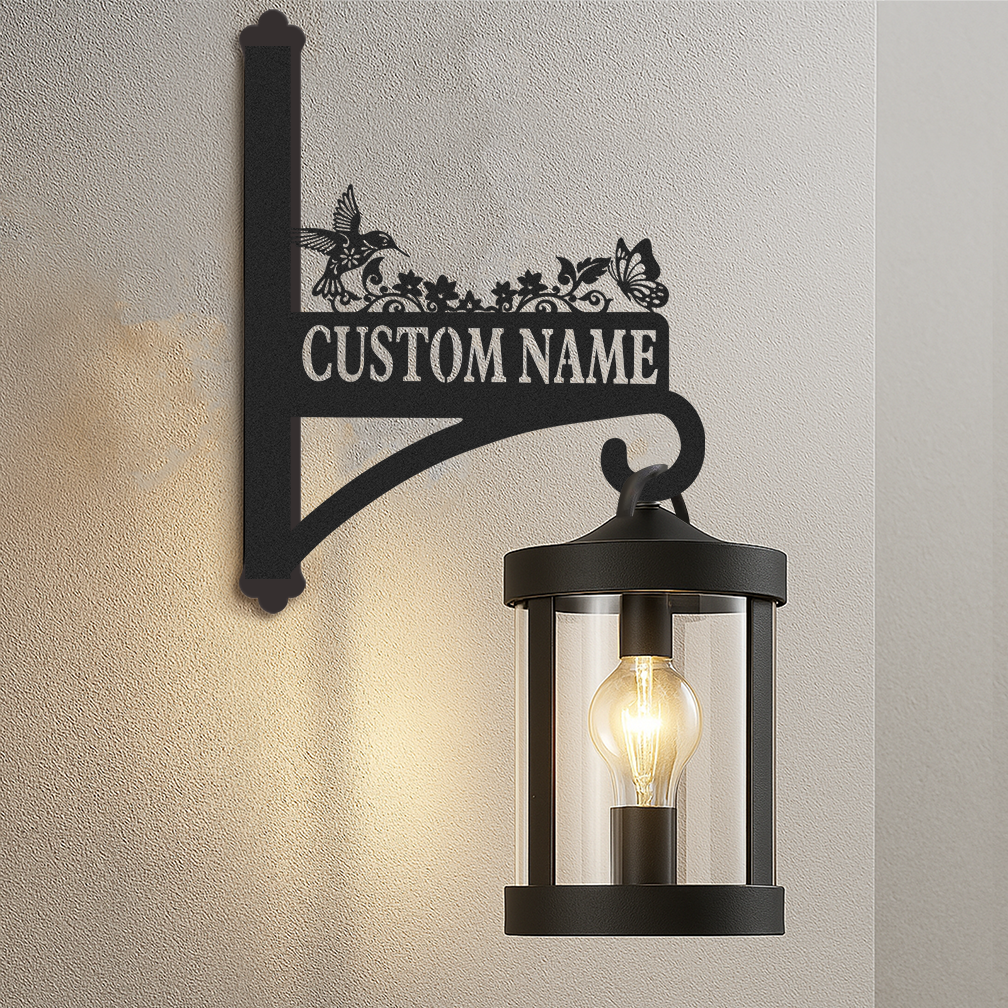 Personalized Hummingbird and Butterfly Plant Hanger for Wall, Custom Metal Garden Hook with Name, Outdoor Hanging Basket Holder, Bird Feeder Bracket