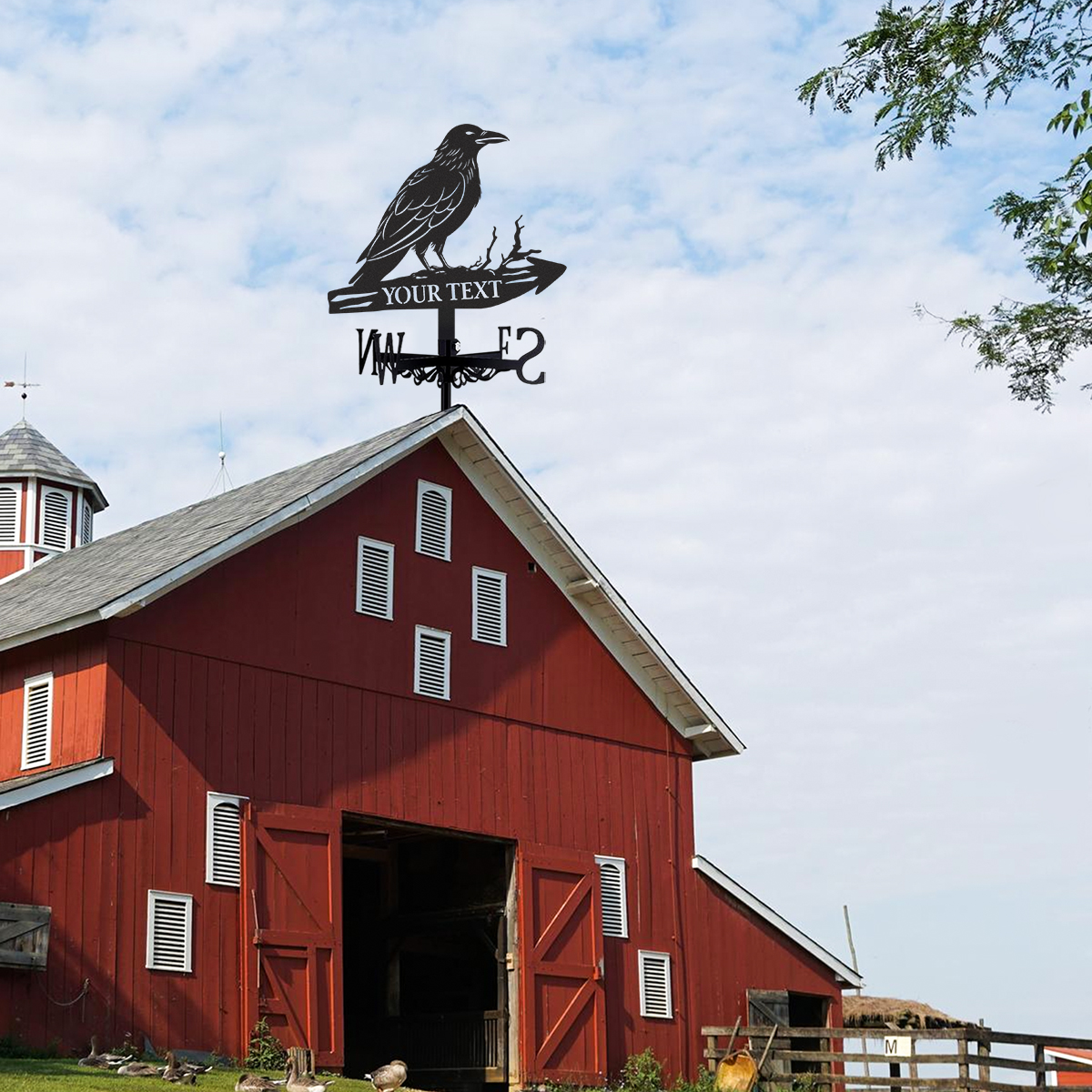 Personalized Raven Metal Weather Vane with Custom Text, Rustic Crow Roof Wind Direction Indicator Outdoor Yard Decor