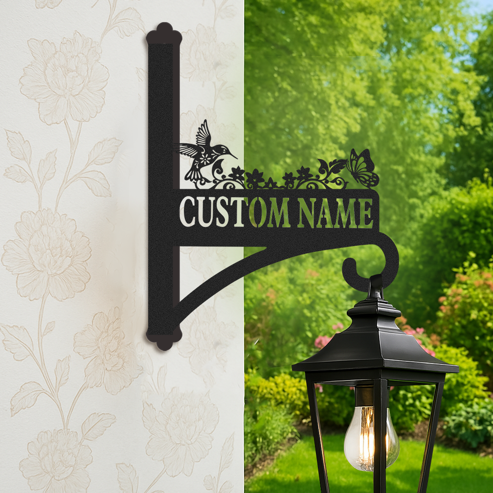 Personalized Hummingbird and Butterfly Plant Hanger for Wall, Custom Metal Garden Hook with Name, Outdoor Hanging Basket Holder, Bird Feeder Bracket
