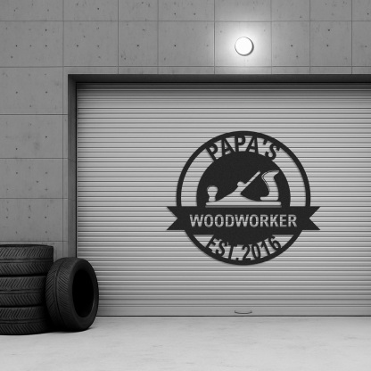 Custom Woodworker Workshop Metal Sign, Personalized Papa’s Woodworking Decor, Metal Garage Wall Art, Gift for Dad or Grandpa, Father's Day Gift Idea