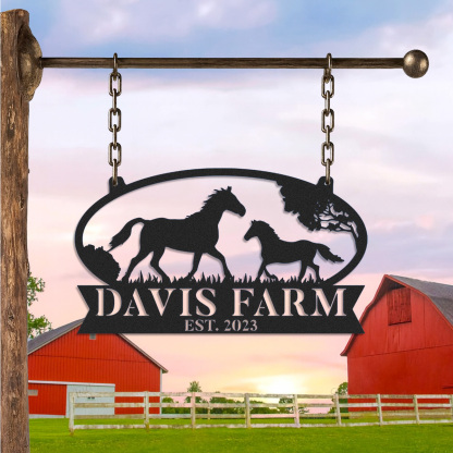 Custom Horse Metal Sign, Personalized Ranch Sign, Barn Sign, Farmhouse Decor, Farm Entrance Sign, Custom Farm Name Metal sign