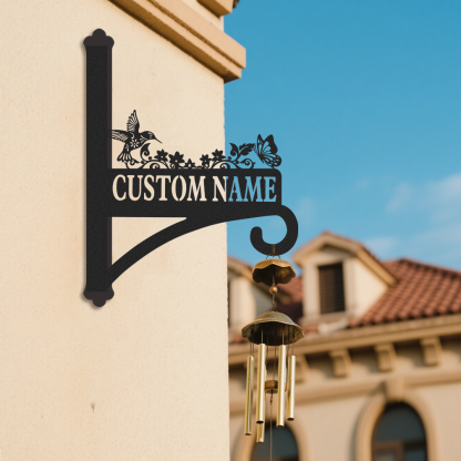 Personalized Hummingbird and Butterfly Plant Hanger for Wall, Custom Metal Garden Hook with Name, Outdoor Hanging Basket Holder, Bird Feeder Bracket