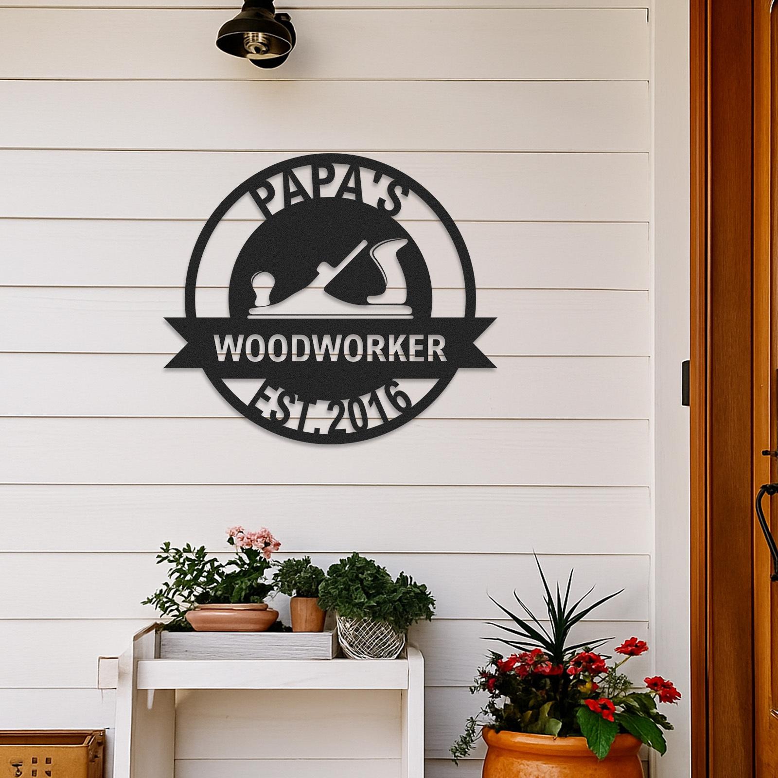 Custom Woodworker Workshop Metal Sign, Personalized Papa’s Woodworking Decor, Metal Garage Wall Art, Gift for Dad or Grandpa, Father's Day Gift Idea