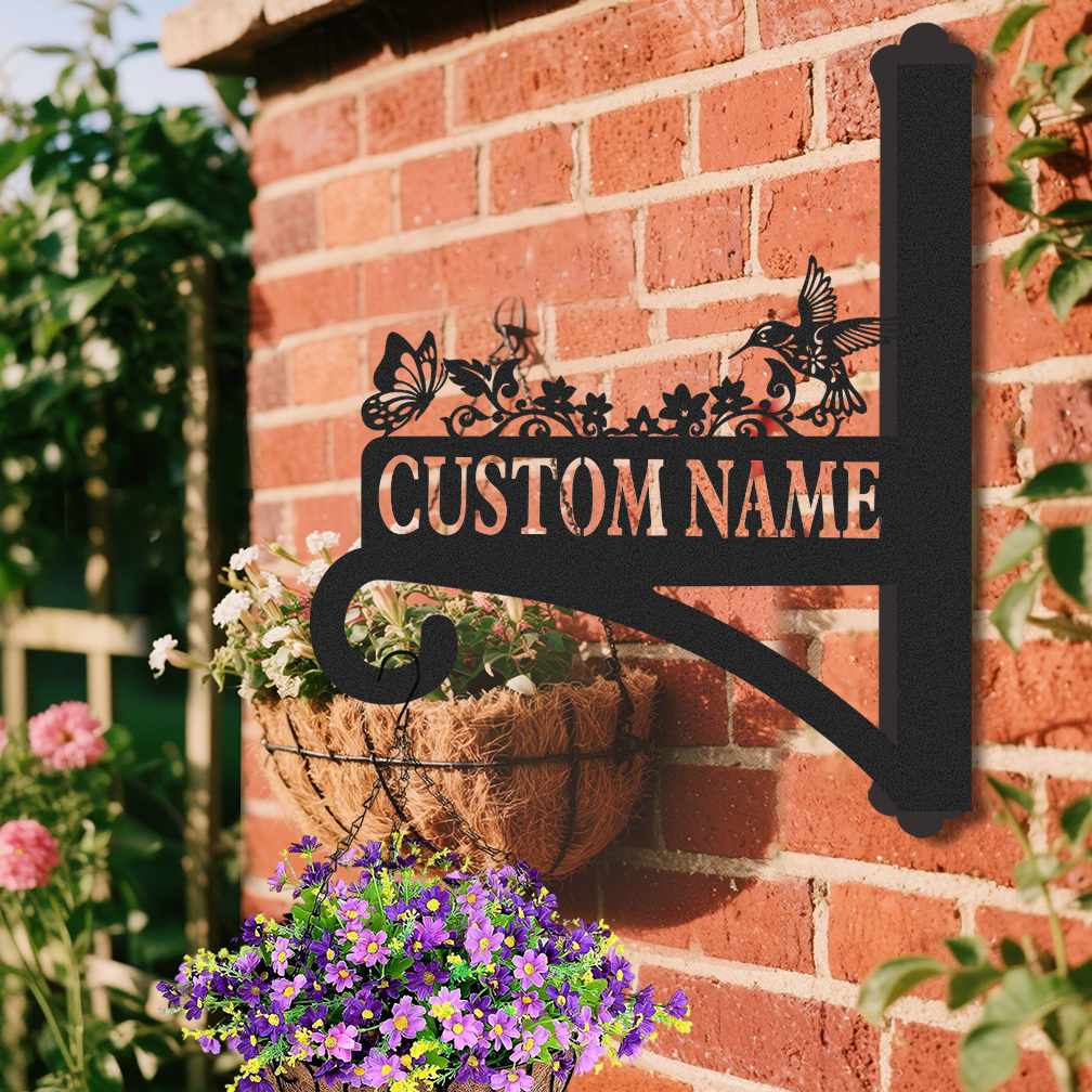 Personalized Hummingbird and Butterfly Plant Hanger for Wall, Custom Metal Garden Hook with Name, Outdoor Hanging Basket Holder, Bird Feeder Bracket