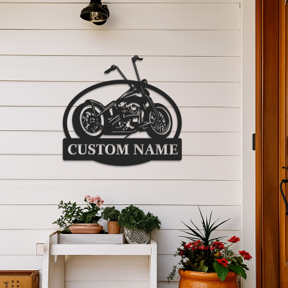 Custom Chopper Motorcycle Metal Sign, Personalized Garage Wall Art with Name, Retro Motorcycle Shop Decor, Biker Gift for Dad, Man Cave or Workshop Decoration