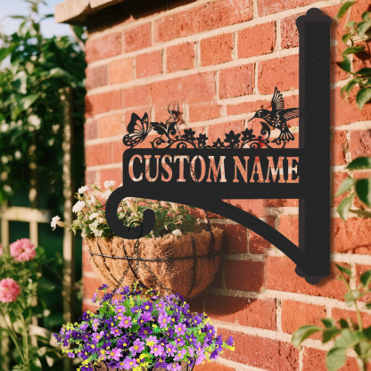 Personalized Hummingbird and Butterfly Plant Hanger for Wall, Custom Metal Garden Hook with Name, Outdoor Hanging Basket Holder, Bird Feeder Bracket