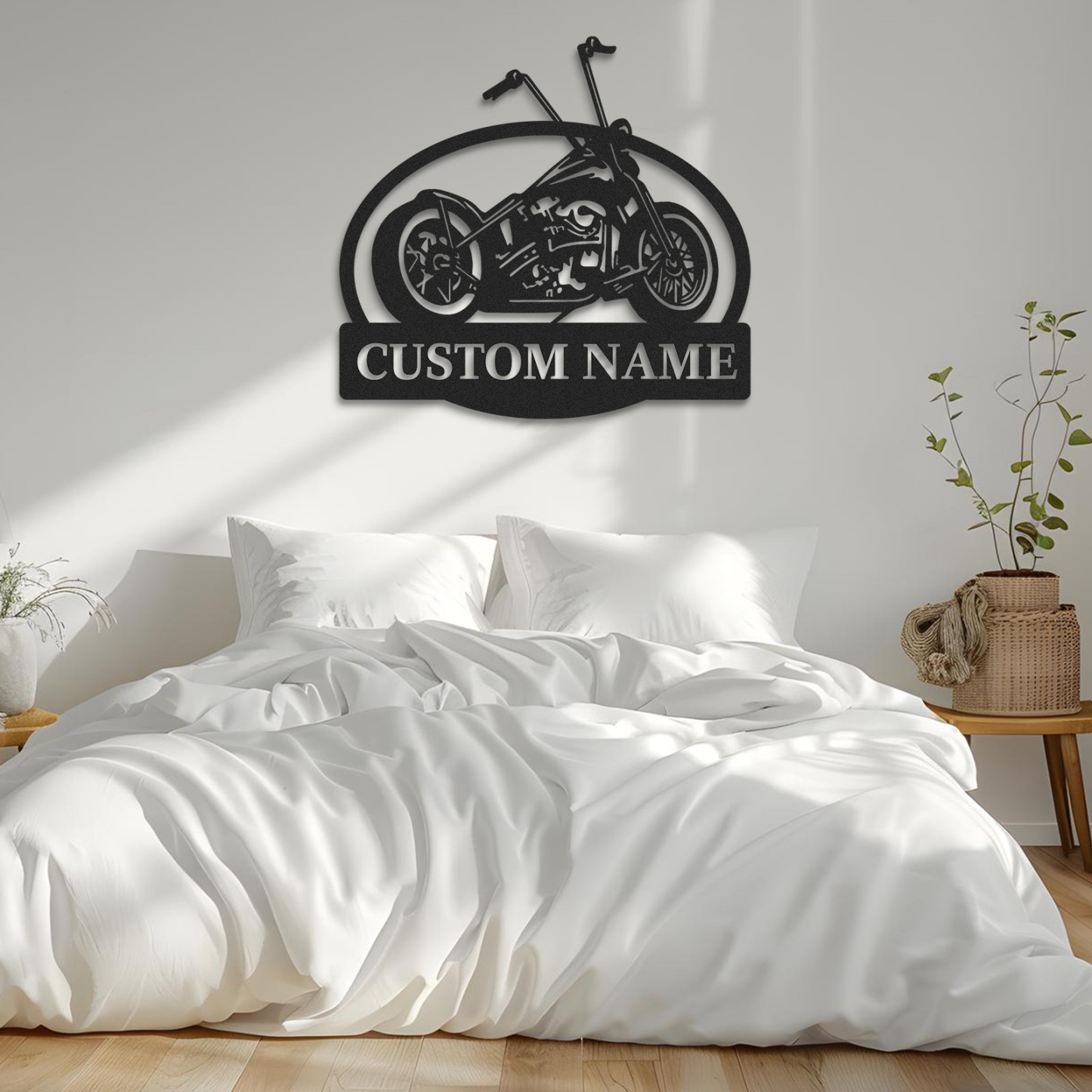 Custom Chopper Motorcycle Metal Sign, Personalized Garage Wall Art with Name, Retro Motorcycle Shop Decor, Biker Gift for Dad, Man Cave or Workshop Decoration