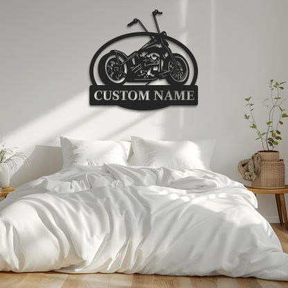 Custom Chopper Motorcycle Metal Sign, Personalized Garage Wall Art with Name, Retro Motorcycle Shop Decor, Biker Gift for Dad, Man Cave or Workshop Decoration