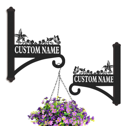 Personalized Hummingbird and Butterfly Plant Hanger for Wall, Custom Metal Garden Hook with Name, Outdoor Hanging Basket Holder, Bird Feeder Bracket