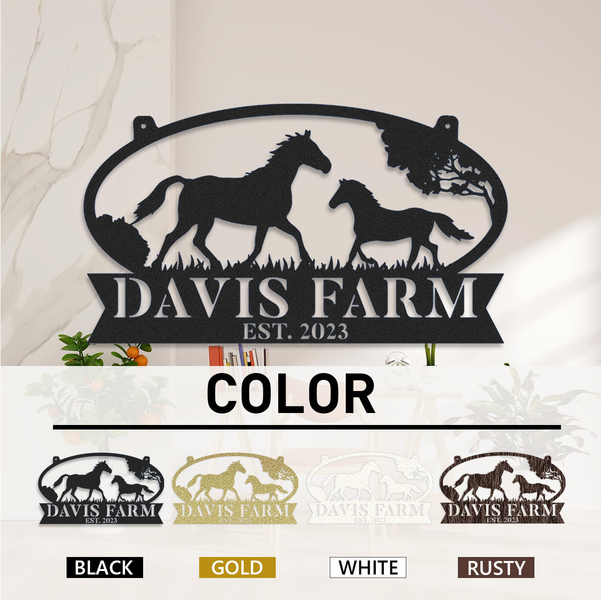 Custom Horse Metal Sign, Personalized Ranch Sign, Barn Sign, Farmhouse Decor, Farm Entrance Sign, Custom Farm Name Metal sign