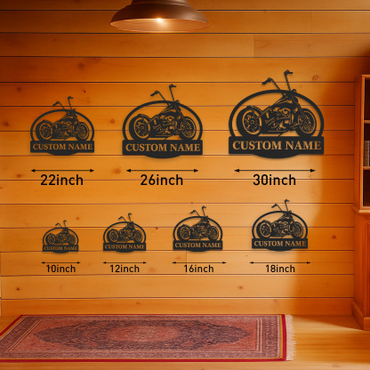 Custom Chopper Motorcycle Metal Sign, Personalized Garage Wall Art with Name, Retro Motorcycle Shop Decor, Biker Gift for Dad, Man Cave or Workshop Decoration