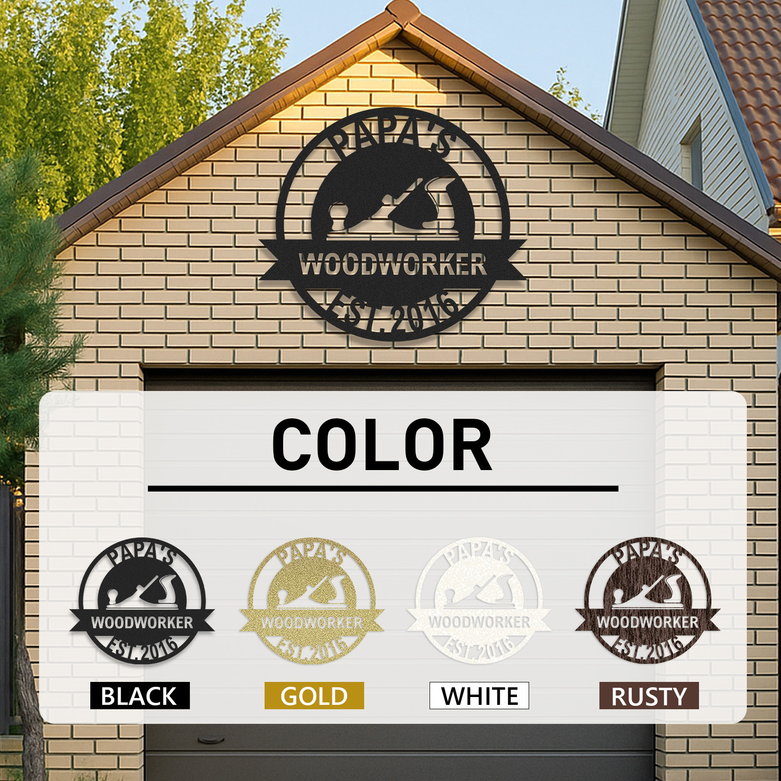 Custom Woodworker Workshop Metal Sign, Personalized Papa’s Woodworking Decor, Metal Garage Wall Art, Gift for Dad or Grandpa, Father's Day Gift Idea