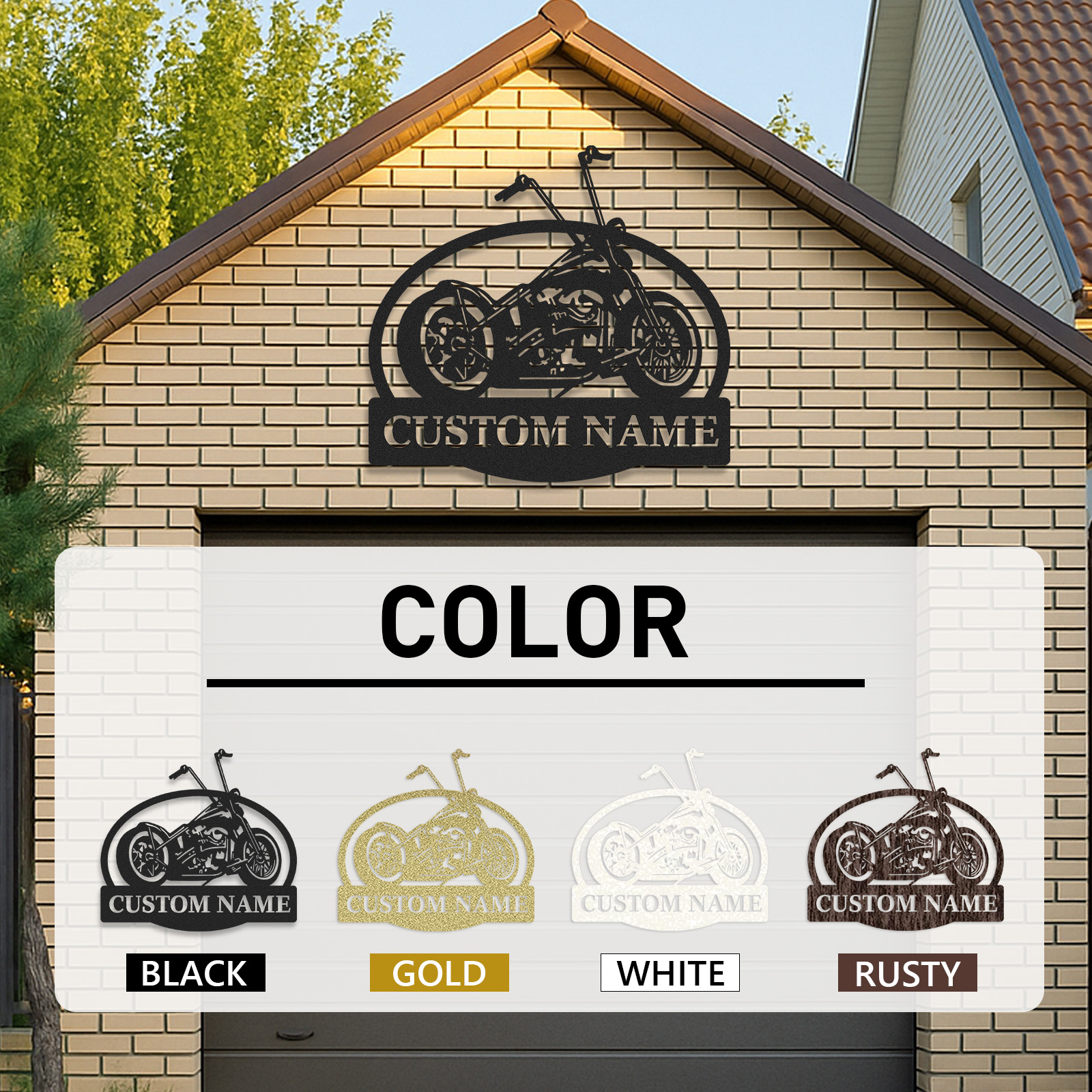 Custom Chopper Motorcycle Metal Sign, Personalized Garage Wall Art with Name, Retro Motorcycle Shop Decor, Biker Gift for Dad, Man Cave or Workshop Decoration