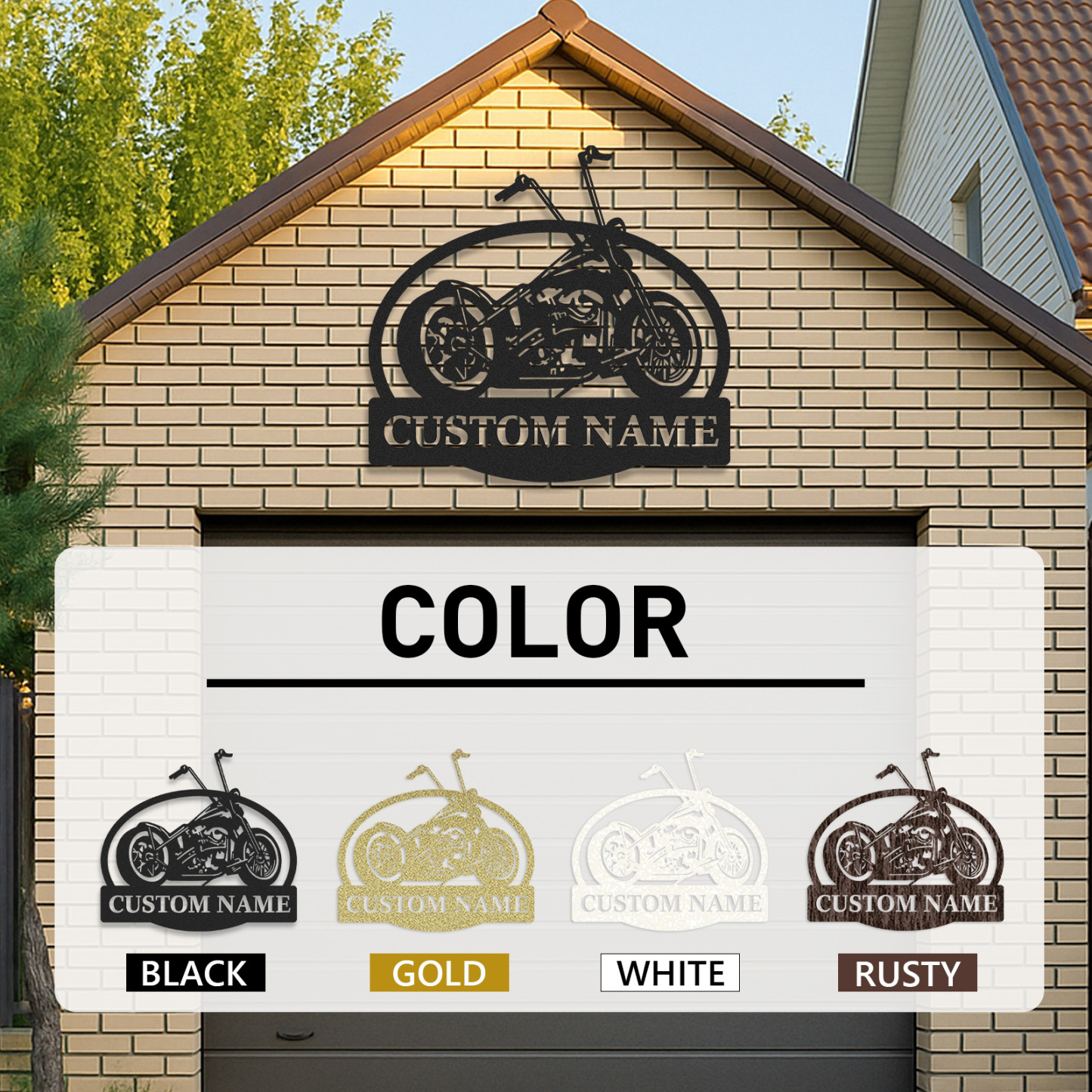 Custom Chopper Motorcycle Metal Sign, Personalized Garage Wall Art with Name, Retro Motorcycle Shop Decor, Biker Gift for Dad, Man Cave or Workshop Decoration