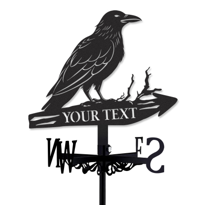Personalized Raven Metal Weather Vane with Custom Text, Rustic Crow Roof Wind Direction Indicator Outdoor Yard Decor