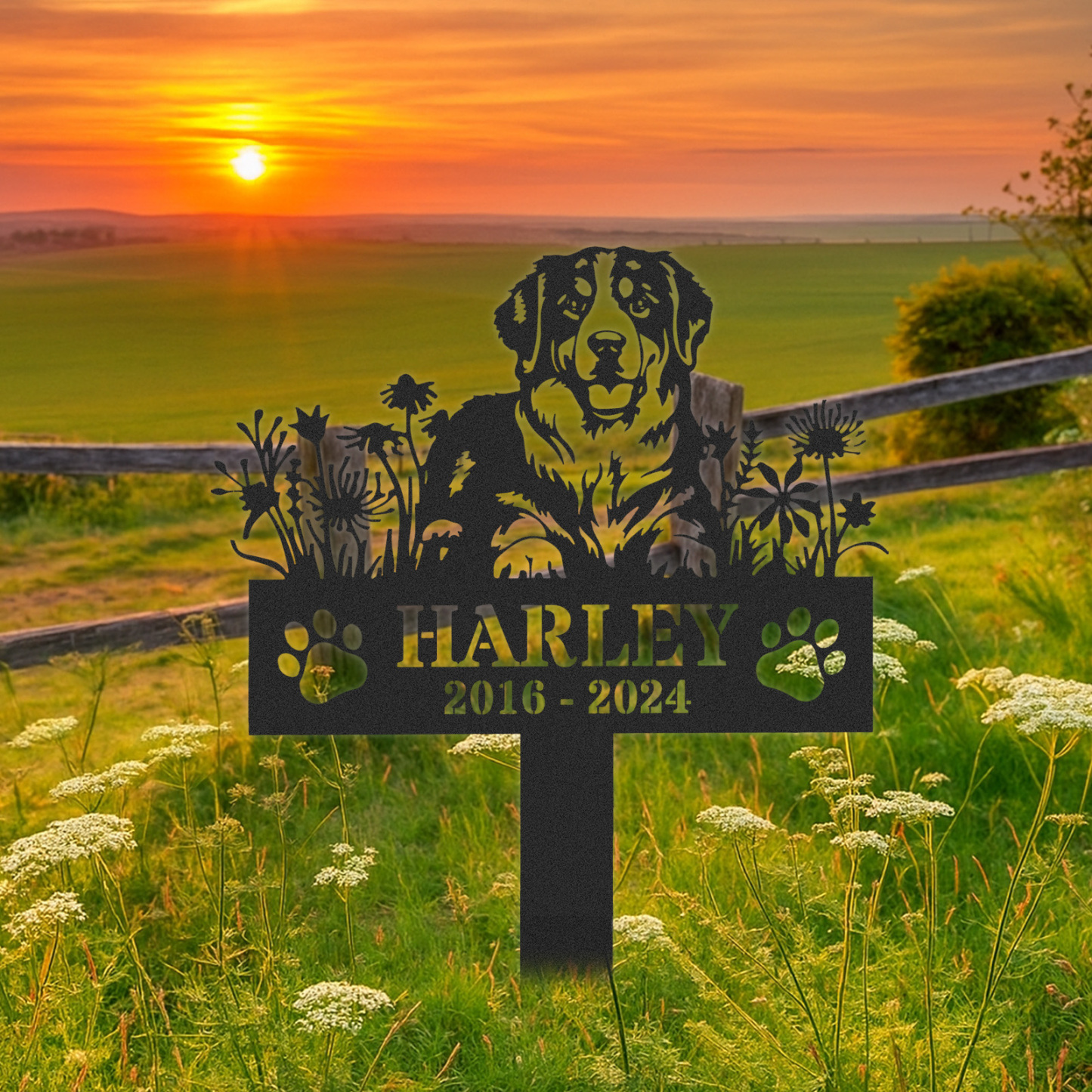 Personalized Dog Memorial Stake, Bernese Mountain Garden Stake Sign, Pet Loss Gift, Garden Decor, Bernese Dog Name Sign, Pet Grave Marker