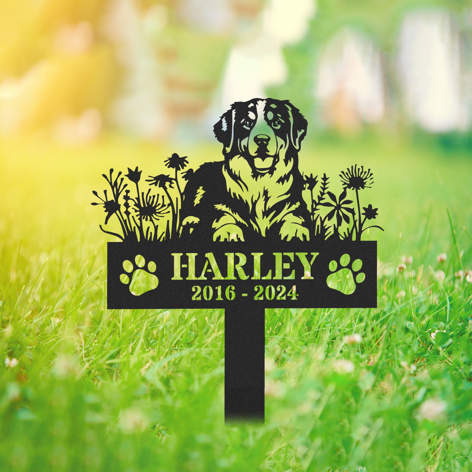 Personalized Dog Memorial Stake, Bernese Mountain Garden Stake Sign, Pet Loss Gift, Garden Decor, Bernese Dog Name Sign, Pet Grave Marker