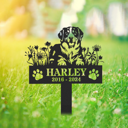 Personalized Dog Memorial Stake, Bernese Mountain Garden Stake Sign, Pet Loss Gift, Garden Decor, Bernese Dog Name Sign, Pet Grave Marker