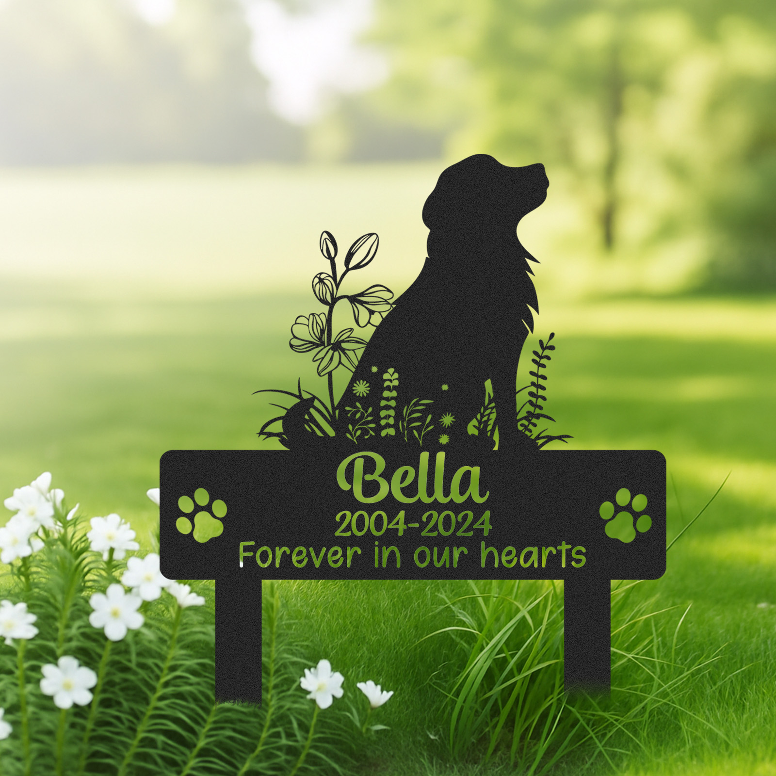 Forever in Our Hearts Dog Memorial Sign, Personalized Golden Retriever Garden Plaque