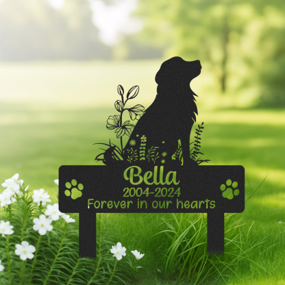 Forever in Our Hearts Dog Memorial Sign, Personalized Golden Retriever Garden Plaque