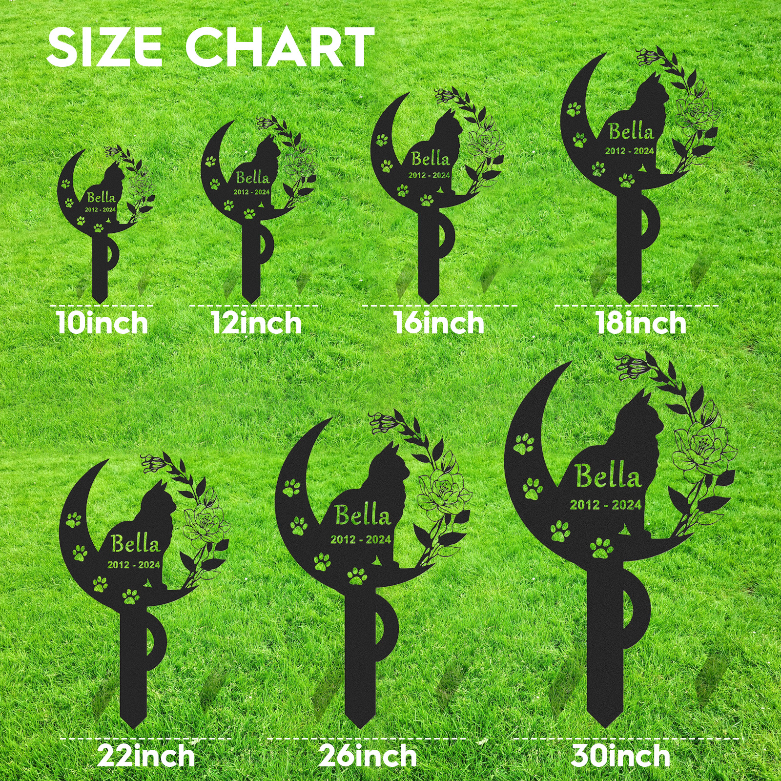 [Copy]Personalized Cat Memorial Stake,Cat Metal Grave Marker with Flowers, Loss of Cat Sympathy Gift