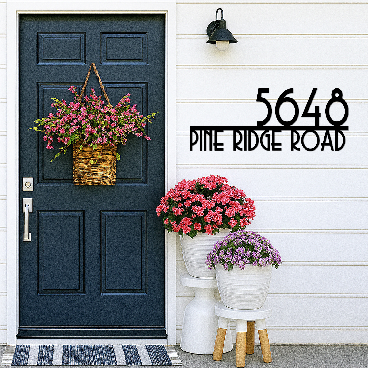 Mid Century Modern Metal House Number Sign, Retro Style Address Plaque with Street Name, Custom MCM House Number Wall Decor