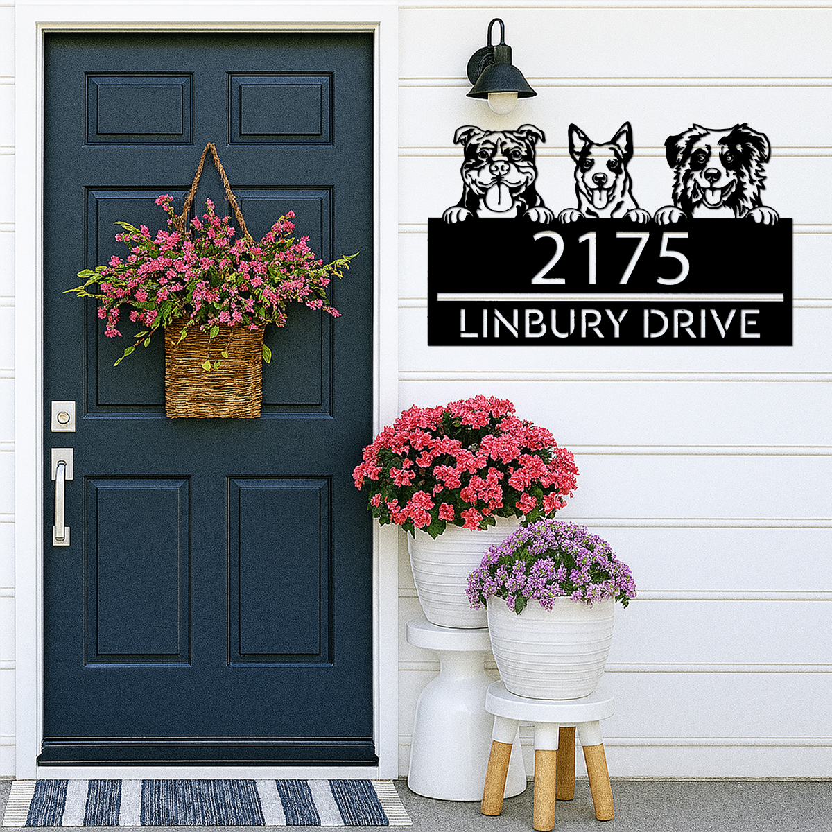 Personalized peeking dogs, puppy Metal Address Sign House number Hanging Address Plaque Yard Sign Outdoor decor Garden Stake