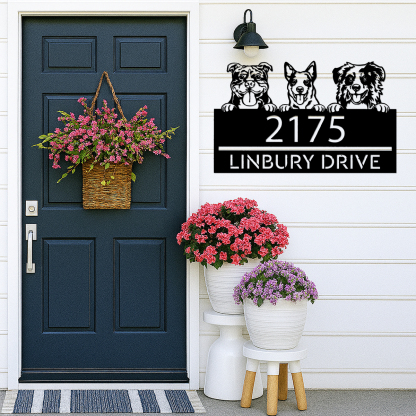 Personalized peeking dogs, puppy Metal Address Sign House number Hanging Address Plaque Yard Sign Outdoor decor Garden Stake