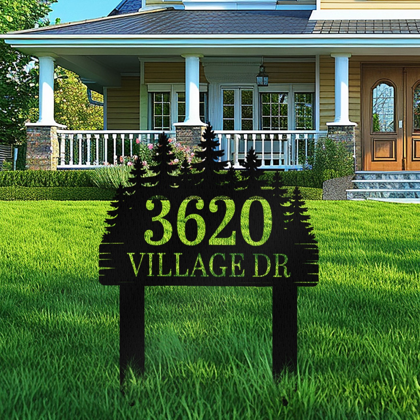 Custom Metal Address Sign,House Number Metal Decor,Metal House Number Sign,Pine Trees House Number Sign