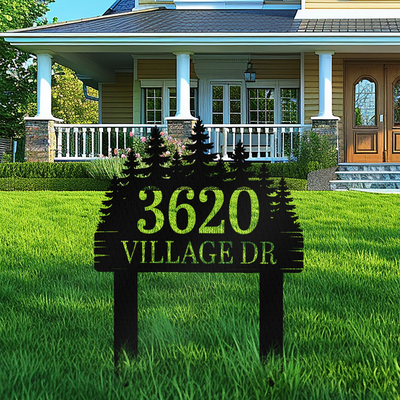 Custom Metal Address Sign,House Number Metal Decor,Metal House Number Sign,Pine Trees House Number Sign