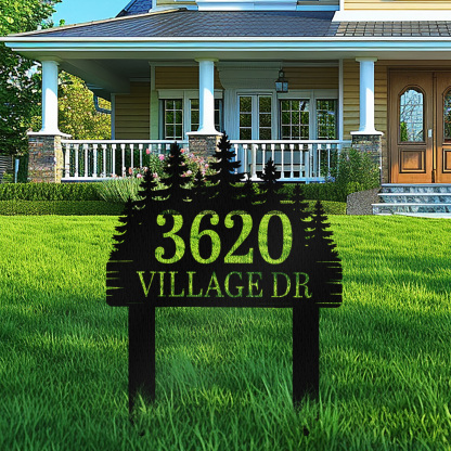 Custom Metal Address Sign,House Number Metal Decor,Metal House Number Sign,Pine Trees House Number Sign