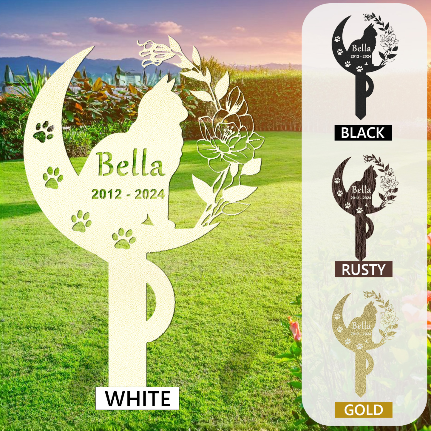 [Copy]Personalized Cat Memorial Stake,Cat Metal Grave Marker with Flowers, Loss of Cat Sympathy Gift